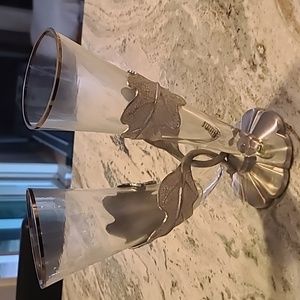 Vtg PEWTER WEDDING COUPLE SET Wine Champagne Made in Germany - Never Used